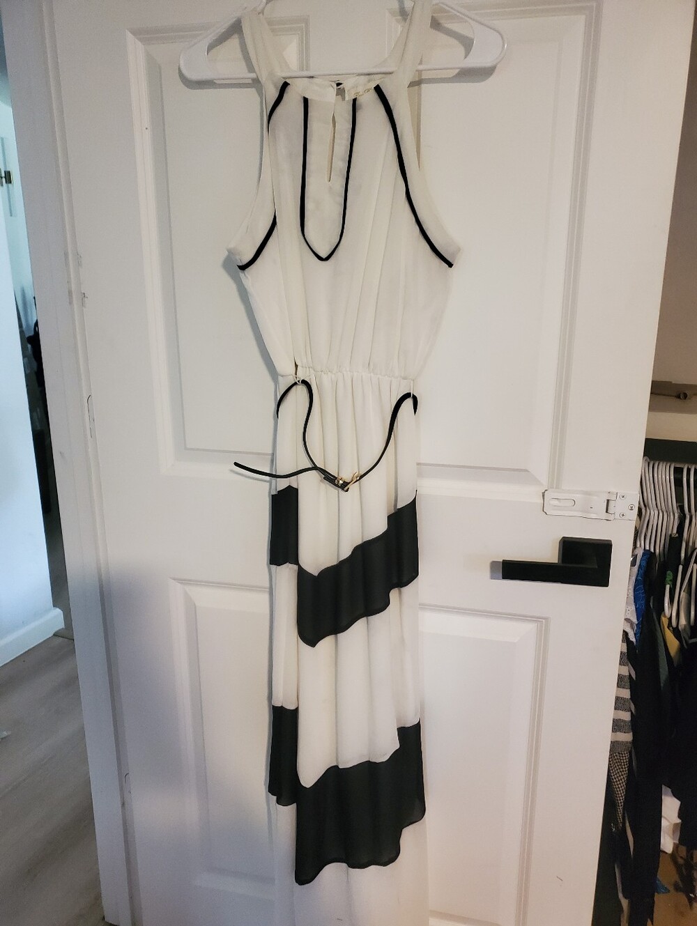 My Michelle White Maxi Dress with Black Trim and Belt